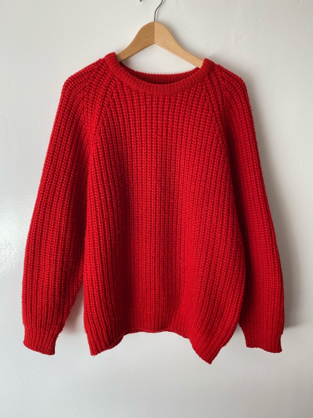 Vintage Chunky Knit Sweater Cherry Red Size Large Women's 80s 90s Preppy Classic